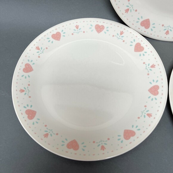 Corelle by Corning Dinner Plates Hearts Forever Yours Beige Pink Lot of 3 - Picture 3 of 10